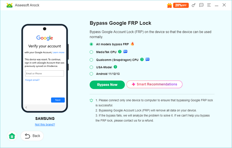 Iniciar a remoção do bloqueio FRP