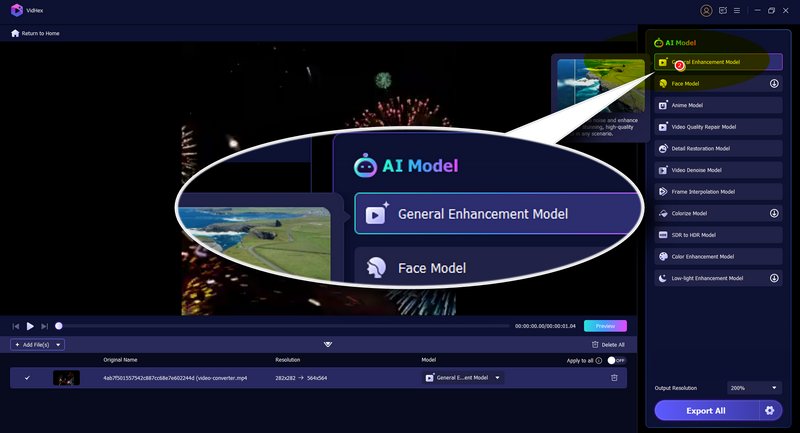 Escolha o modelo de IA no Vidhex
