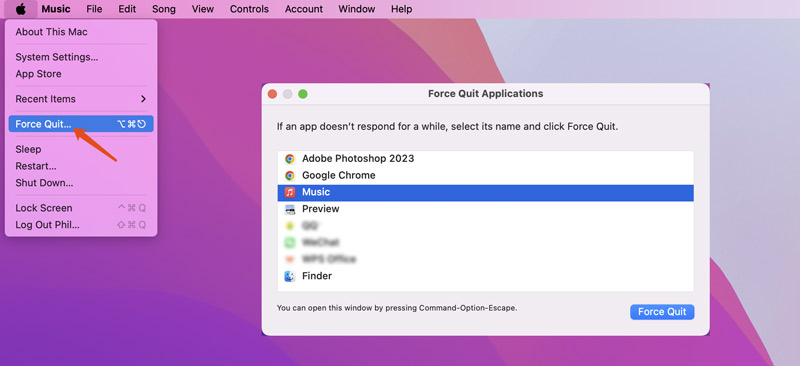 Forçar o fechamento de um aplicativo no Mac pelo menu Apple