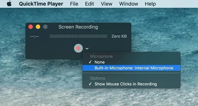Configurações de gravação do QuickTime