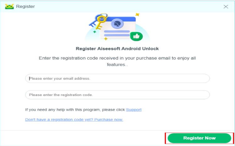 Insira o código de registro