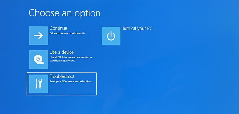 Resolução de problemas da tela Escolha uma opção do Windows 10