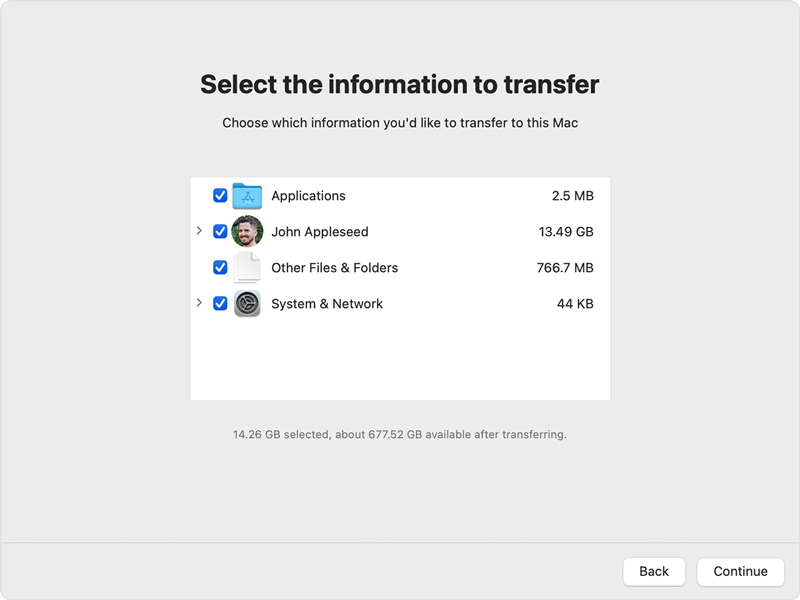 Testore Mac do Assistente de Migração de Backup
