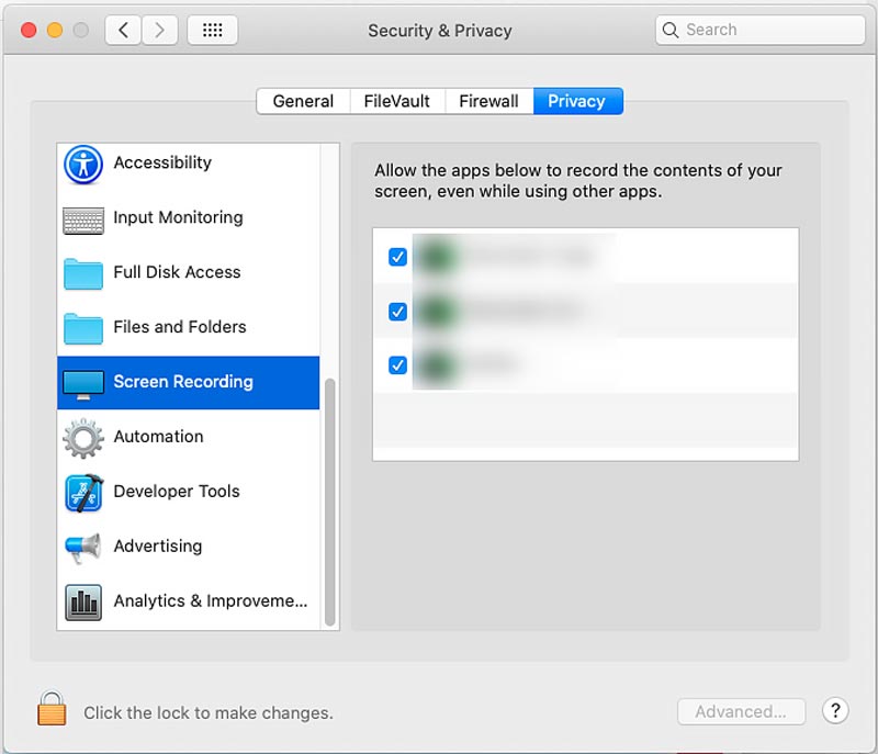 Permitir gravação de tela no macOS Catalina Privacidade