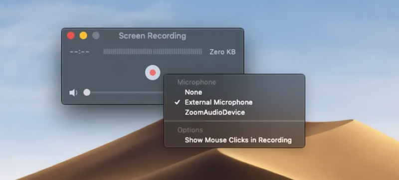 Gravação de tela no macOS Catalina usando o QuickTime