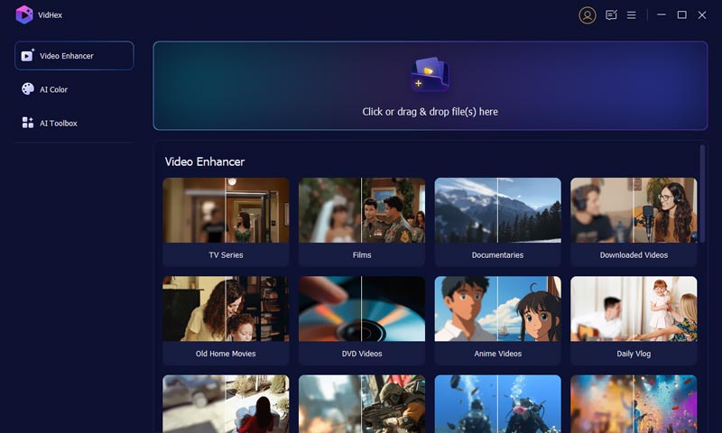 Abra o Vidhex Ai Video Enhancer