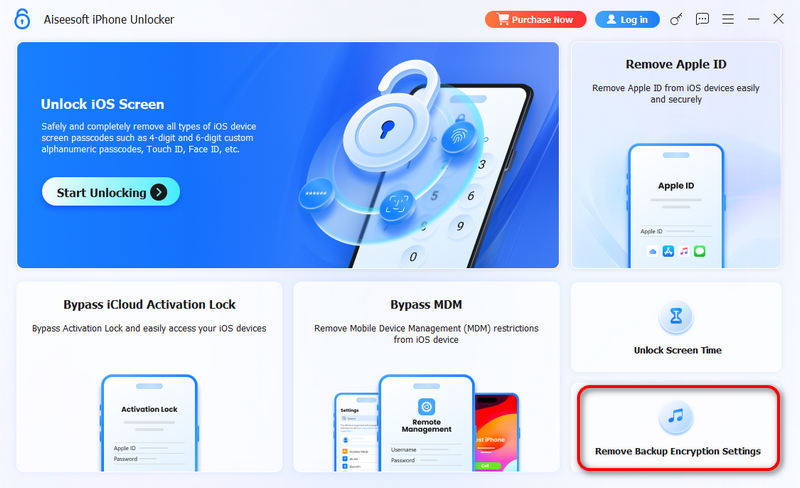 Selecione Remover Criptografia de Backup