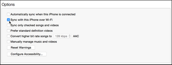 Escolha sincronizar com Wi-Fi.