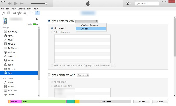 Sincronizar contatos do Outlook via iTunes