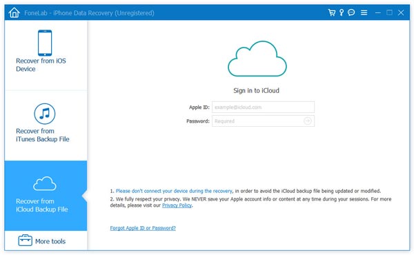 Escolha Recuperar do arquivo de backup do iCloud