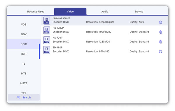 Escolha o formato QuickTime MOV de saída