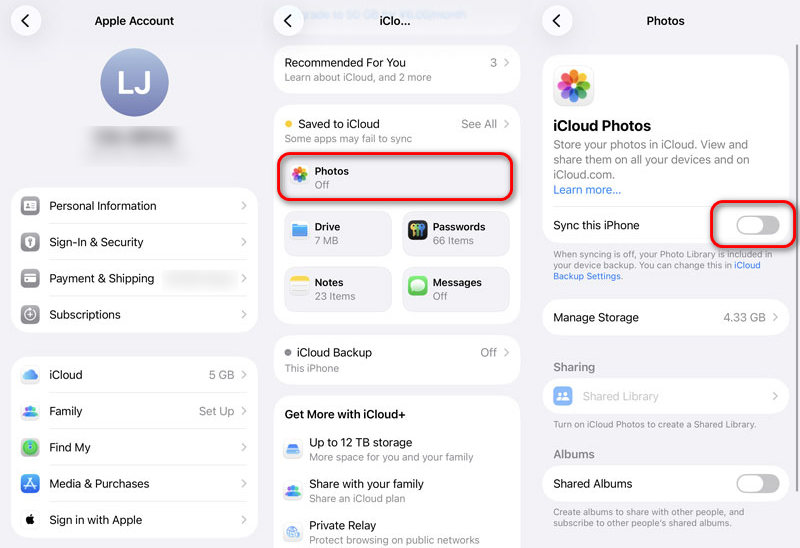 Ativar foto do iCloud