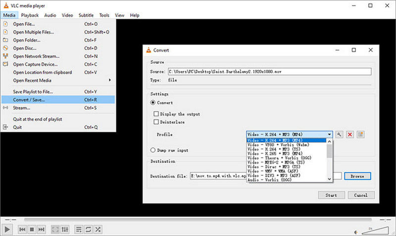 MOV para MP4 VLC