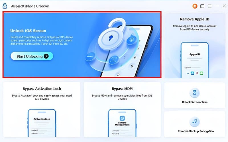 Selecione Desbloquear tela do iOS