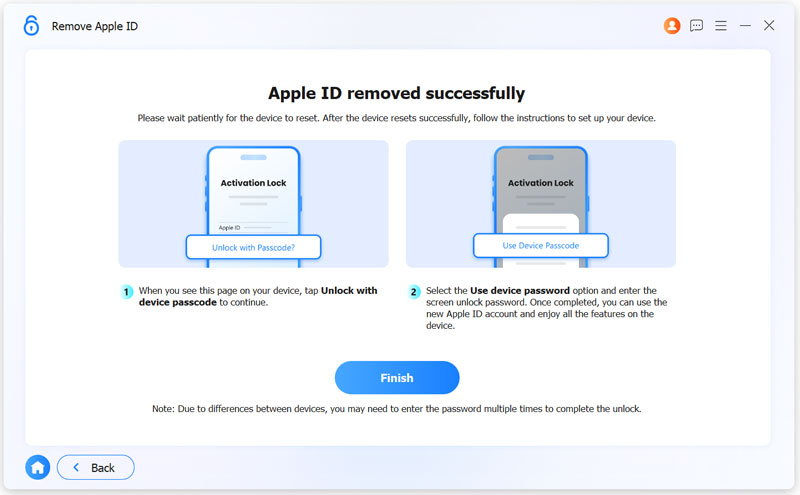 ID Apple removido com sucesso no iPhone 13 (Aiseesoft)