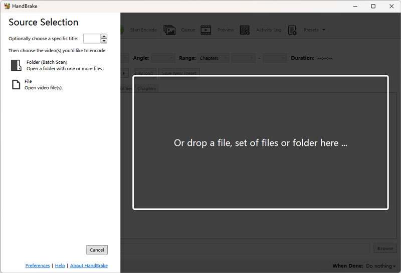 Carregar vídeo para aumentar a resolução no Handbrake