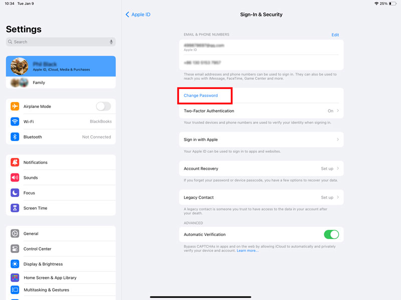 Alterar a senha do ID Apple no iPad