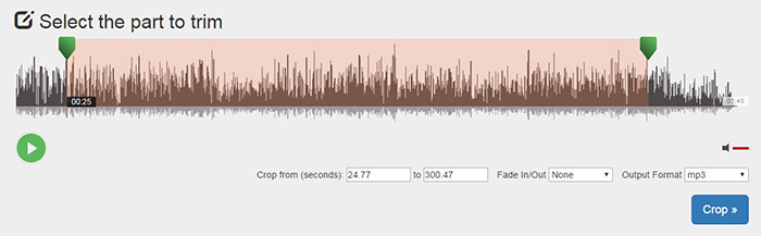 Selecione o corte de parte do MP3